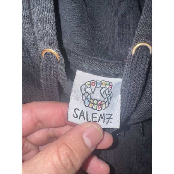 Salem7 Embroidered Logo Hoodie Black Medium 22x25 Streetwear Vintage Wash - Picture 2 of 4